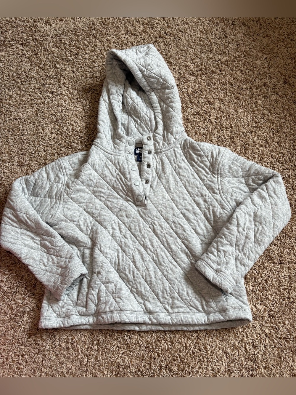 Lands End Quilted Hoodie Pullover Light Gray women’s size Medium